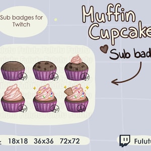 Muffin Cupcake Pink Sub Badge Pack | Twitch | Discord | YouTube | Kawaii Cute VTuber Pink Bake Streaming Emotes