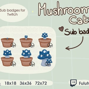 Mushroom Cats Blue Sub Badge Pack | Twitch | Discord | YouTube | Kawaii Cute VTuber Streaming Emotes