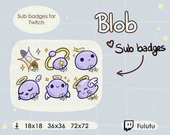 Purple Blob Sub Abzeichen | Zucken | Discord | YouTube | Niedliche Himmlische Engel Slime Flügel VTuber Piercings Emotes