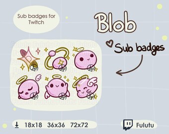Pink Blob Sub Abzeichen | Zucken | Discord | YouTube | Niedliche Himmlische Engel Slime Flügel VTuber Piercings Emotes