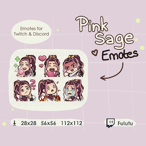 Pink Sage Emote Pack | Twitch | Discord | YouTube | Kawaii Cute Healer Heart Support VTuber Streaming Emotes