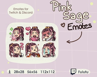 Pinker Salbei Emote Pack | Zucken | Discord | YouTube | Kawaii Cute Heiler Herz Support VTuber Piercings Emotes
