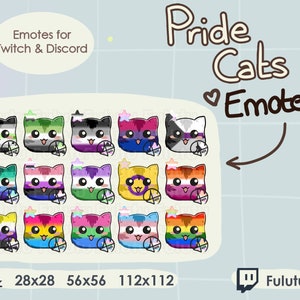 Pride Cats Emote Pack | Twitch | Discord | YouTube | Kawaii Cute Cat LGBTQIA+ Rainbow VTuber Streaming Emotes