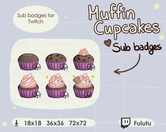 Paquete de insignias de suscripción rosa de Muffin Cupcake / Twitch / Discord / YouTube / Emoticones de transmisión Kawaii Cute VTuber Pink Bake