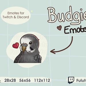 Budgie Anthracite Heart Emote | Twitch | Discord | YouTube | Kawaii Cute Bird Birb Grey Black Budgerigar Parrot Streaming Emotes