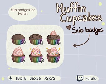 Paquete de insignias de suscripción arcoíris de Muffin Cupcake / Twitch / Discord / YouTube / Kawaii Cute VTuber LGBTQIA+ Pink Bake Streaming Emotes