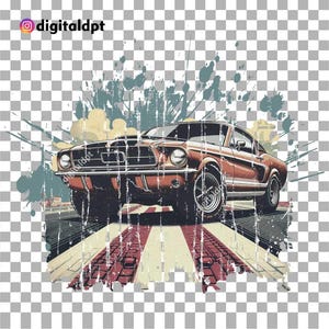 Vintage Car PNG: Cracked Pale Design (Digital Download)
