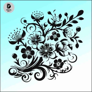 Sakura Clipart,sakura silhouette, Spring Flowers clipart, Cherry Blossom clipart, Floral Clipart, hand drawn to SVG, Commercial Use.