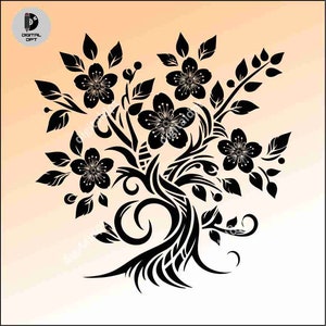 Clipart Sakura, silhouette di sakura, clipart di fiori primaverili, clipart di fiori di ciliegio, clipart floreale, disegnato a mano in SVG, clipart di fiori