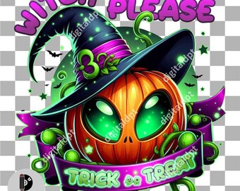 Witch Please PNG Design: tema zucca di Halloween spettrale (download digitale)