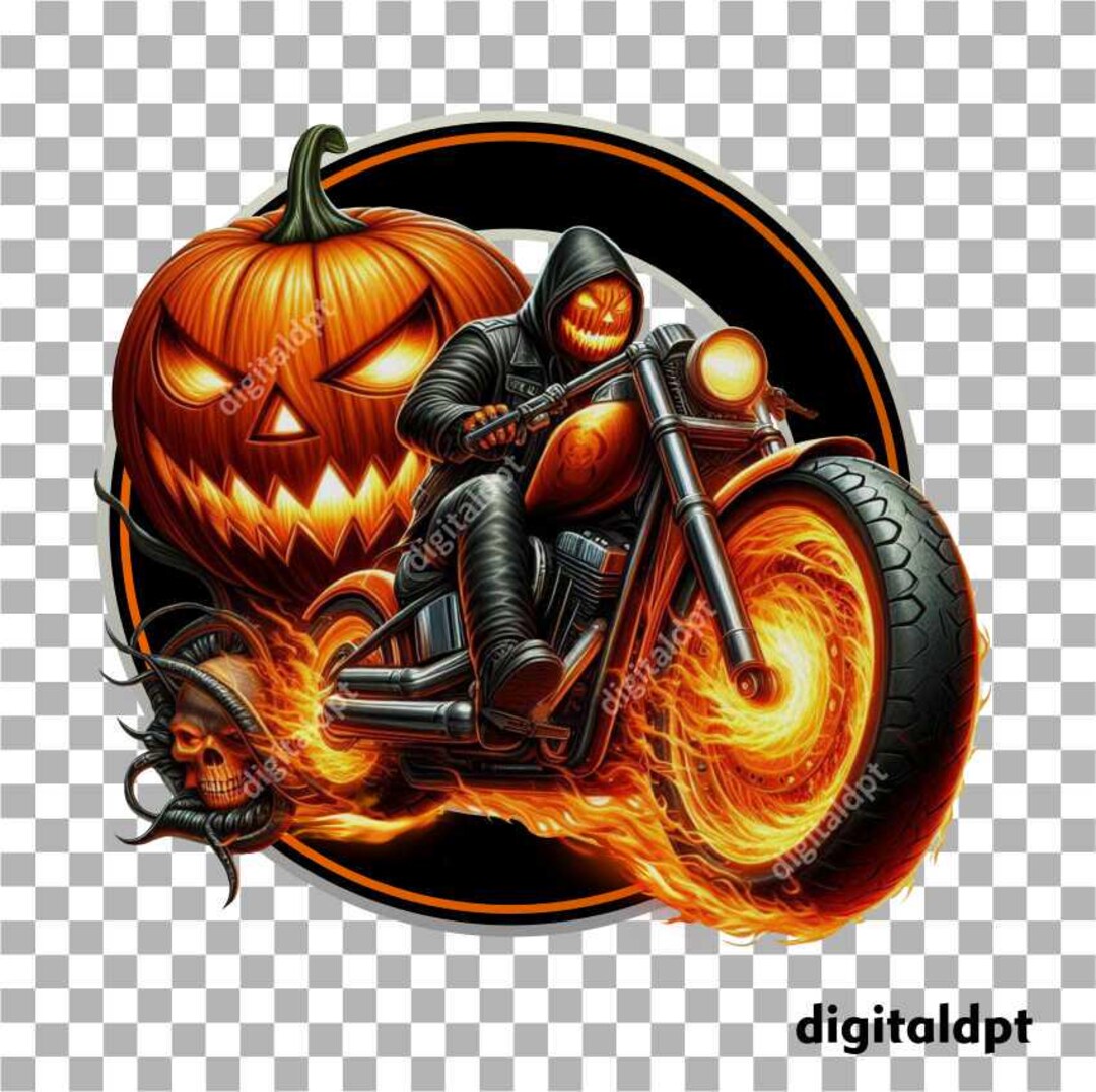 Halloween Pumpkin Motorcycle PNG , Biker Clipart for Printing - Etsy