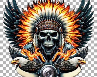 Flaming Indian Skull PNG: Fire Skull Clipart (Digital Download)
