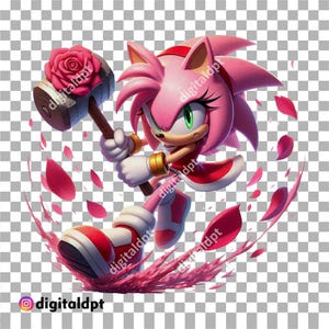 Amy Rose Clipart PNG: Cartoon Character for Crafts (Digital Download)