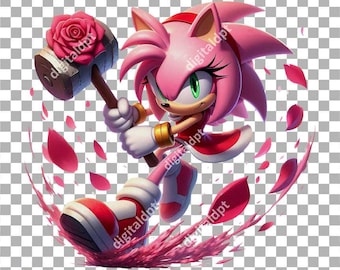 Amy Rose Clipart PNG: personaggio dei cartoni animati per lavoretti (download digitale)
