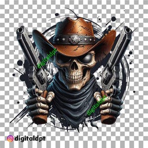Western Cowboy Skull PNG: Transparent Clipart Designs (Digital Download)