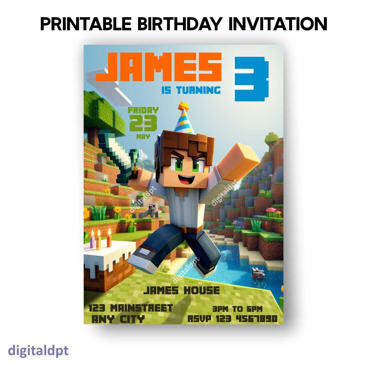 Editable PDF Minecraft Invite w/ Thank You Card
