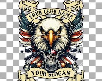 Cráneo de motociclista con águila PNG: Imágenes prediseñadas de motor de motocicleta, diseño de motociclista estadounidense para camiseta