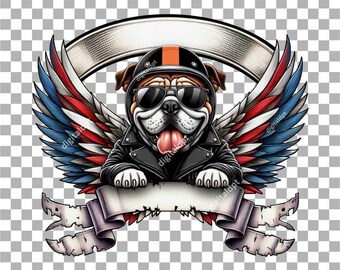 Clipart PNG a tema moto Bulldog: immagini stampabili DTG/DTF