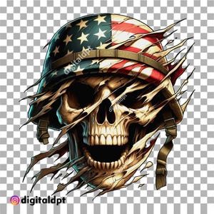 American soldier skull illustration PNG transparent file, army digital print transparent background