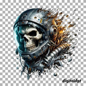 Astronaut Skull T-Shirt Design PNG , Space Skull Clipart for Streetwear and Merch