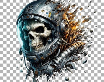 Design per maglietta con teschio di astronauta PNG, clipart con teschio spaziale per streetwear e merchandising