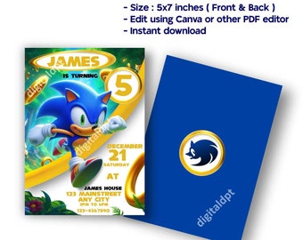 Birthday invitation card, sonic theme, editable PDF, printable birthday invitation template,editable pdf