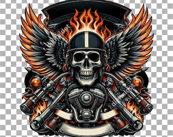 Alas de calavera de motocicleta en llamas PNG (transparente)