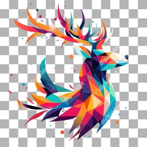 Watercolor Deer Head PNG: Sunset Mountain Design (Digital Download)