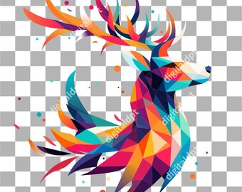 Watercolor Deer Head PNG: Sunset Mountain Design (Digital Download)