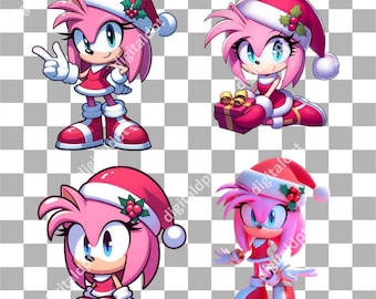 Amy PNG trasparente, design personalizzato tema natalizio sonic, amy rose clipart