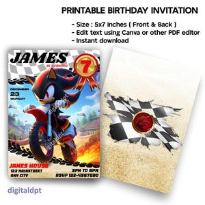 Convite de Aniversário Shadow – Cartão PDF Editável para Imprimir, Convite de Aniversário com Tema Motocross, Download Digital