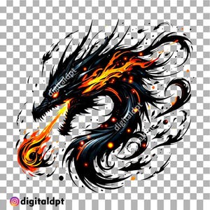 Flammender Feuerdrache PNG Clipart - transparenter Hintergrund (digitaler Download)