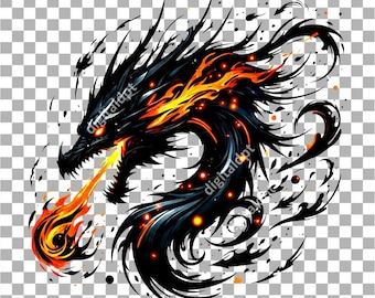 Clipart PNG di drago di fuoco fiammeggiante: sfondo trasparente (download digitale)