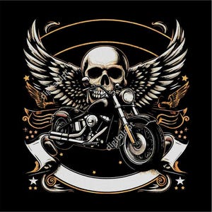 Motorcycle Biker Skull PNG , Winged Skull Clipart for Sublimation & DTG (Digital Download)
