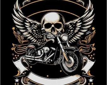 Motociclista teschio PNG, teschio alato clipart per sublimazione e DTG (download digitale)