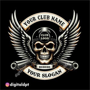 Biker Skull Design, Motorrad PNG transparent, NUR für SCHWARZES T-Shirt, bearbeitbarer Text