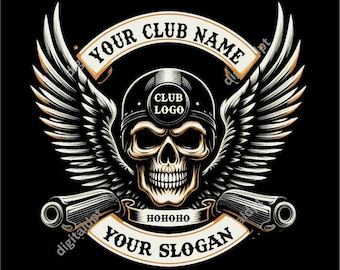 Disegno del teschio del motociclista, motocicletta PNG trasparente, SOLO per maglietta di colore NERO, testo modificabile