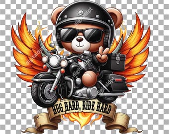 Teddy Bear Biker clipart, Kids Motorcycle Art (PNG transparent files)