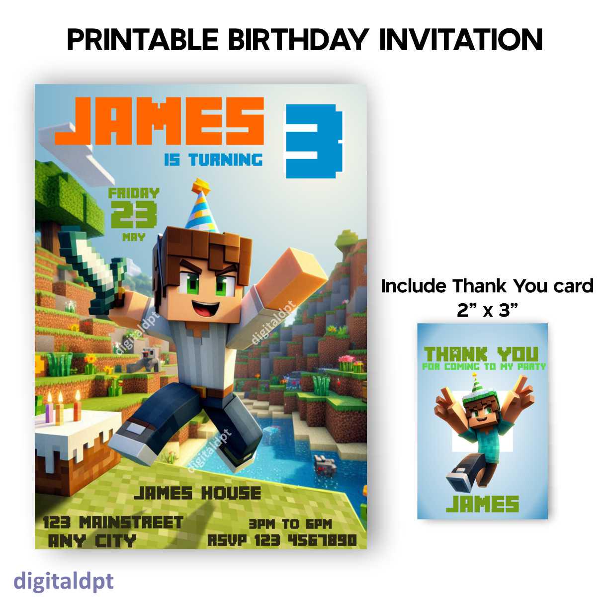 Editable PDF Minecraft Invite w/ Thank You Card