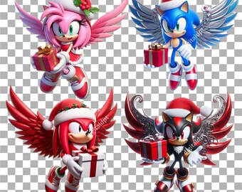 Pacchetto di clipart PNG di Sonic di Natale: Amy, Shadow, Knuckles (download digitale)