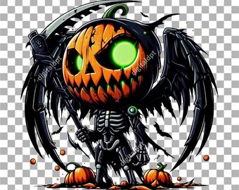 Clipart di zucca di Halloween spettrale, PNG carino (download digitale)