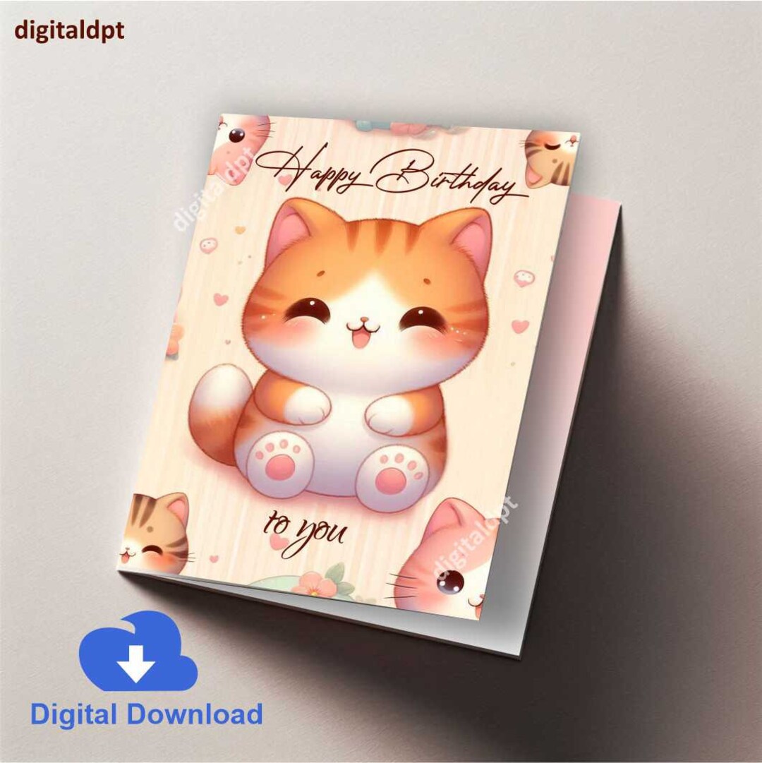 Printable Birthday Card for Kids, Cat Birthday Card for Daughter ...