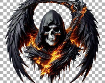 Grim Reaper PNG, Scary Skull Clipart for Halloween & T-Shirt Printing