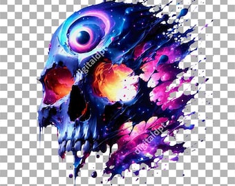 Teschio celeste PNG: Clipart della galassia per il design streetwear (download digitale)