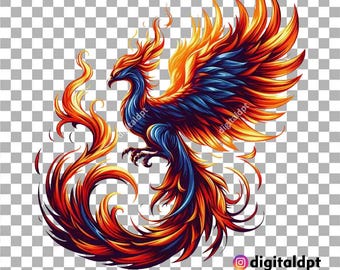 Flaming Phoenix Clipart: Mythical Bird PNG (Digital Download)