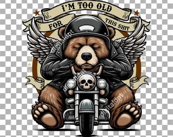 Divertente orso grizzly motociclista PNG: design clipart sarcastico (download digitale)