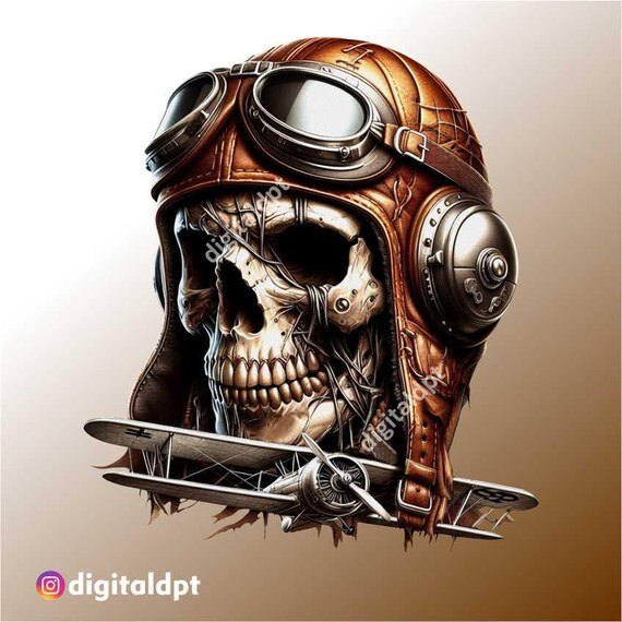 Fighter Pilot Skull PNG: Aviator Clipart, T-shirt Design