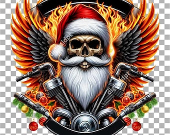 Clipart PNG di Natale con teschio di Babbo Natale (download digitale)