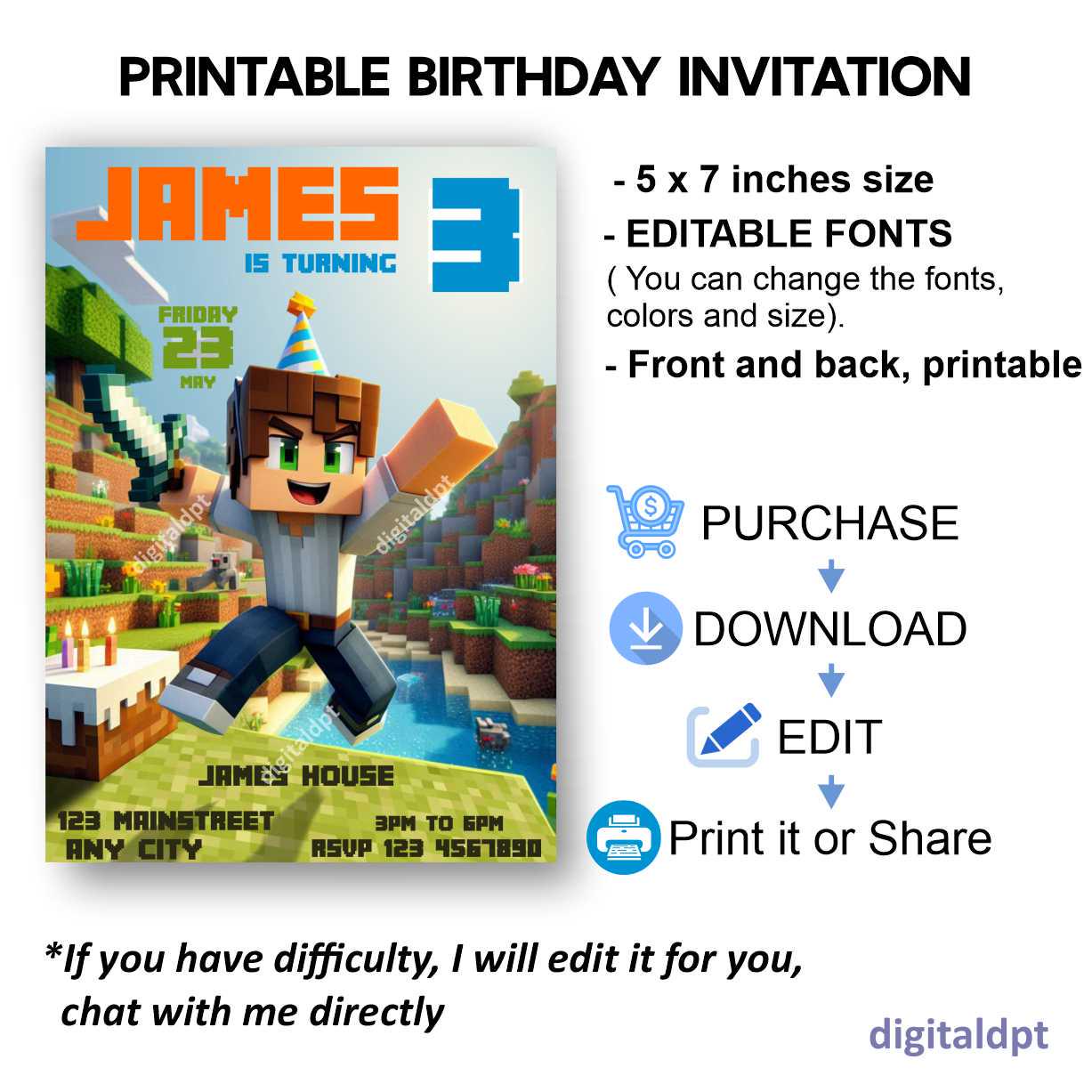 Editable PDF Minecraft Invite w/ Thank You Card