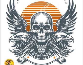Motorcycle Club Skull & Eagle Design: Custom PNG (Digital Download)